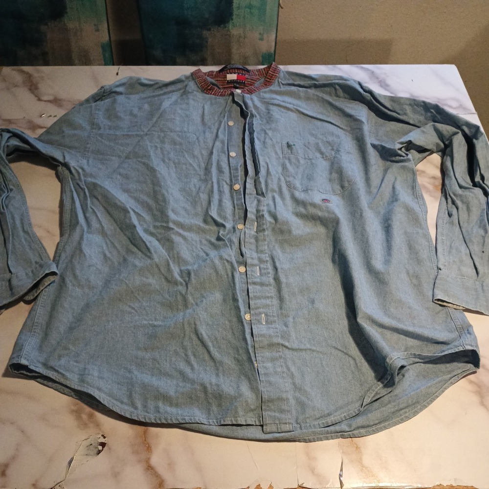 vintage Rare Tommy Hilfiger Jean Plaid Collar‎ Button Down Long Sleeve Shirt  XL
